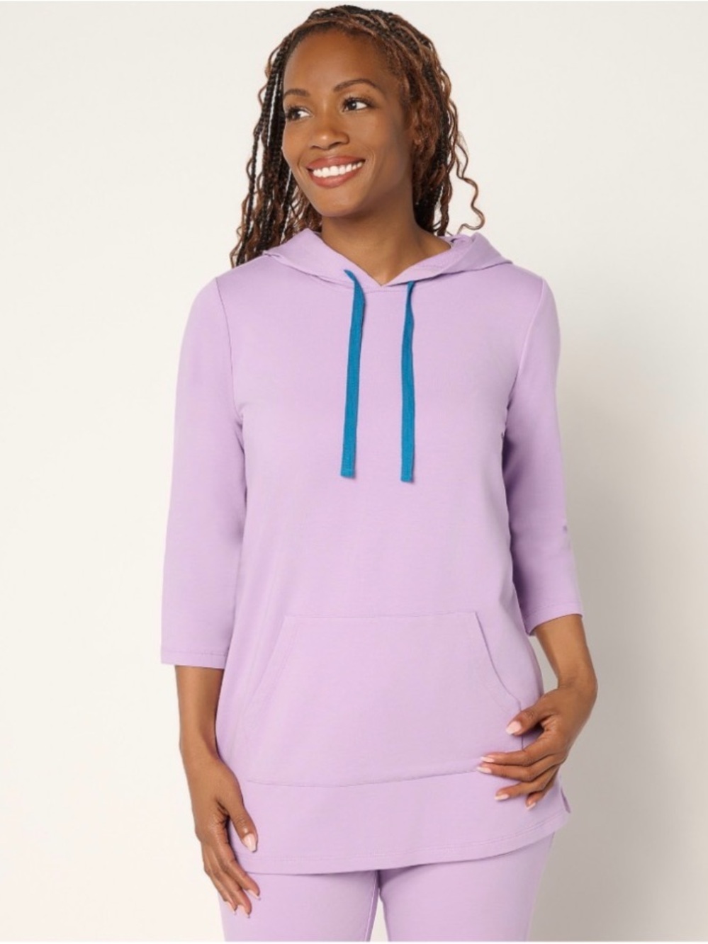 Denim & Co. Active Regular French Terry Tunic Pullover w/ Whip Stitch XL Violet